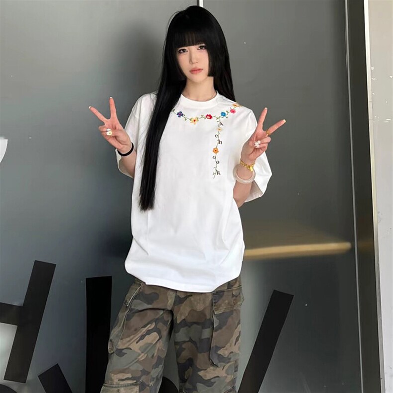 万针全刺绣工艺抖音得物高品质260克重磅纯棉双纱美式高街短袖T恤,男装T恤,电商A486