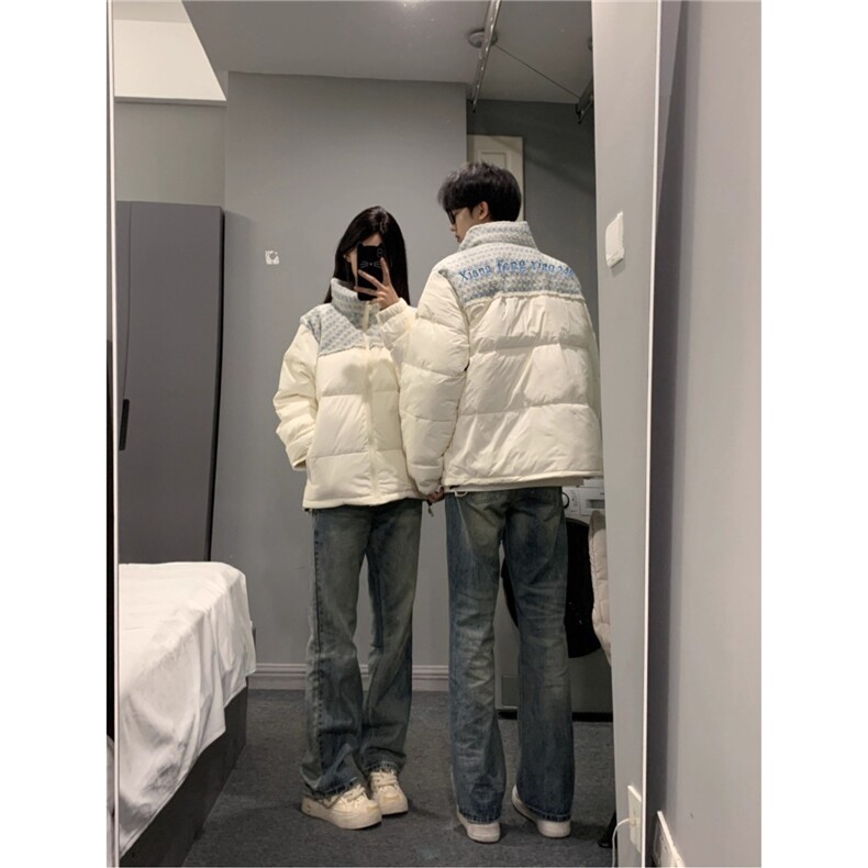 美式高街拼接立领羽绒棉服男2025冬季宽松保暖情侣小香风棉衣,男装棉衣,四季星座505