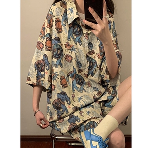 夏季海边沙滩男女同款休闲套装潮牌宽松大码XZ102B-1-TZ2560P55图片