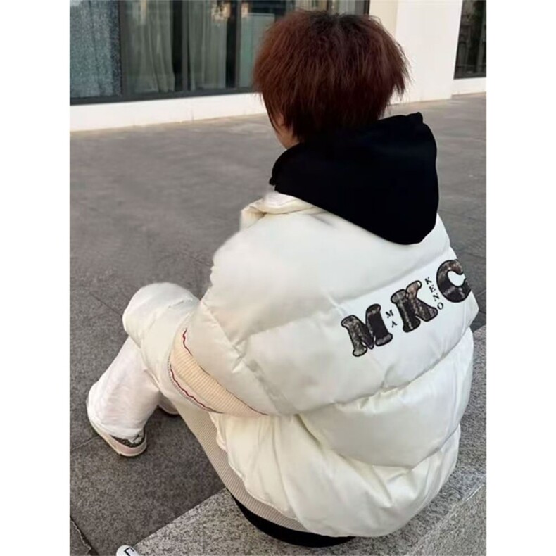 美式字母格子拼接立领面包棉服女冬季宽松潮牌设计感小众加厚棉衣,男装棉衣,四季星座505