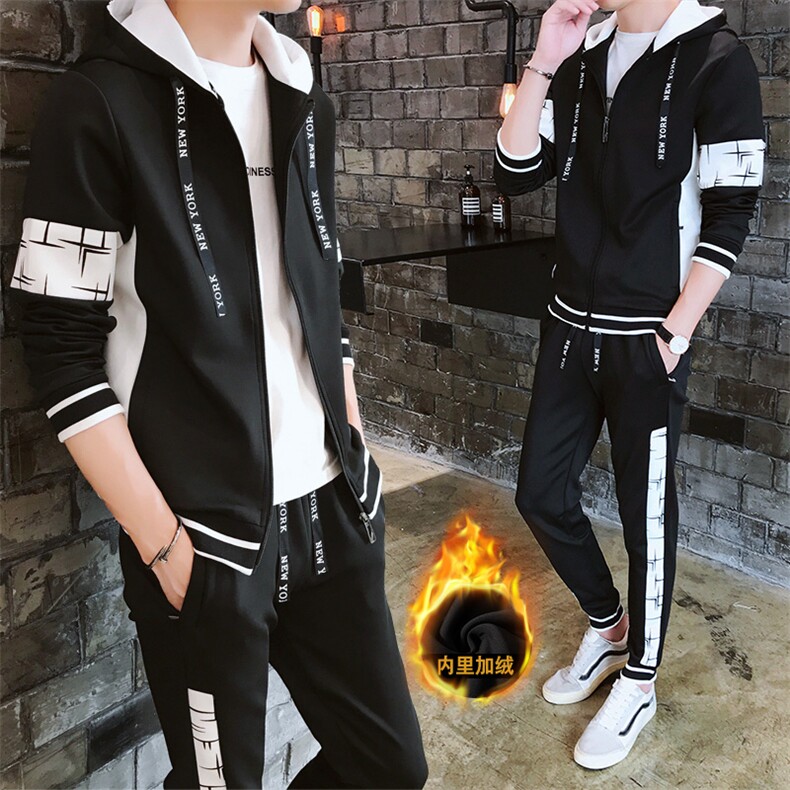 2023冬季运动套装男休闲开衫加绒宽松卫衣长裤两件套J01-1P75,男装休闲套装,电商A086