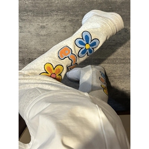 CXWK30LL-特P65 毛巾刺绣花灰色卫裤男宽松直筒微喇休闲裤图片
