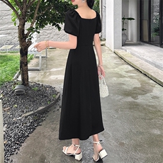 显瘦开叉连衣裙2024夏季新款轻薄凉爽黑色裙子，商品下架区，布依丽人
