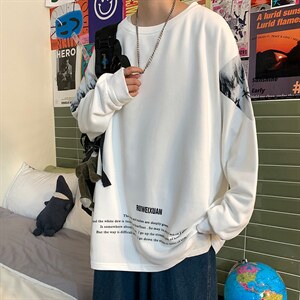 2023春季新款M-7XL港风长袖卫衣男加肥加大码宽松慵懒风上衣控68图片