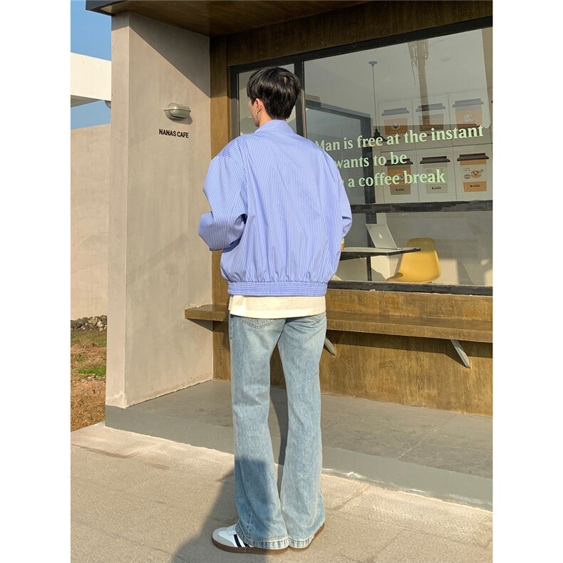 短款条纹夹克男宽松秋款可拆垫肩休闲衬衫外套潮流CS3306-P62,男装夹克,星座208-5