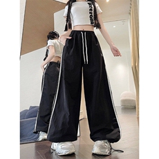 美式复古拼接条纹休闲阔腿裤女夏季宽松设计感小众直筒A80200-p44，男装休闲裤，星座1008