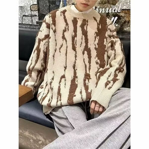 网图 现货圆领宽松型套头休闲美式街头不规则针织衫男B50-P50图片