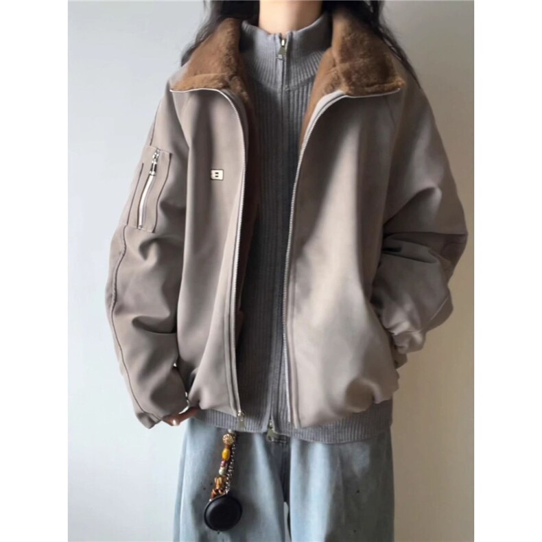 冬季新款翻领拉链宽松夹克棉袄美式加绒加厚保暖一件过冬棉服外套,男装夹克,星座506A