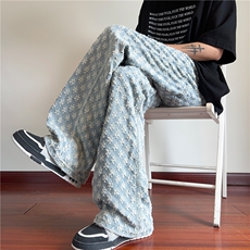 夏季新款美式高街提花满印直筒拖地牛仔裤B315-K24159-p60控78，男装牛仔裤，电商B315