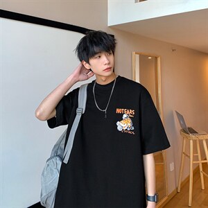 2023夏新款港风个性萌虎印花宽松圆领短袖T恤上衣T2206-P48，男装T恤，星座914-3
