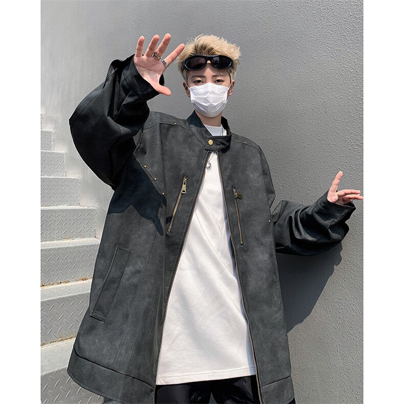 高级感水洗皮衣男士韩版潮流高街帅2024秋冬ins宽松外套W5882-P90,男装皮衣,星座412-2