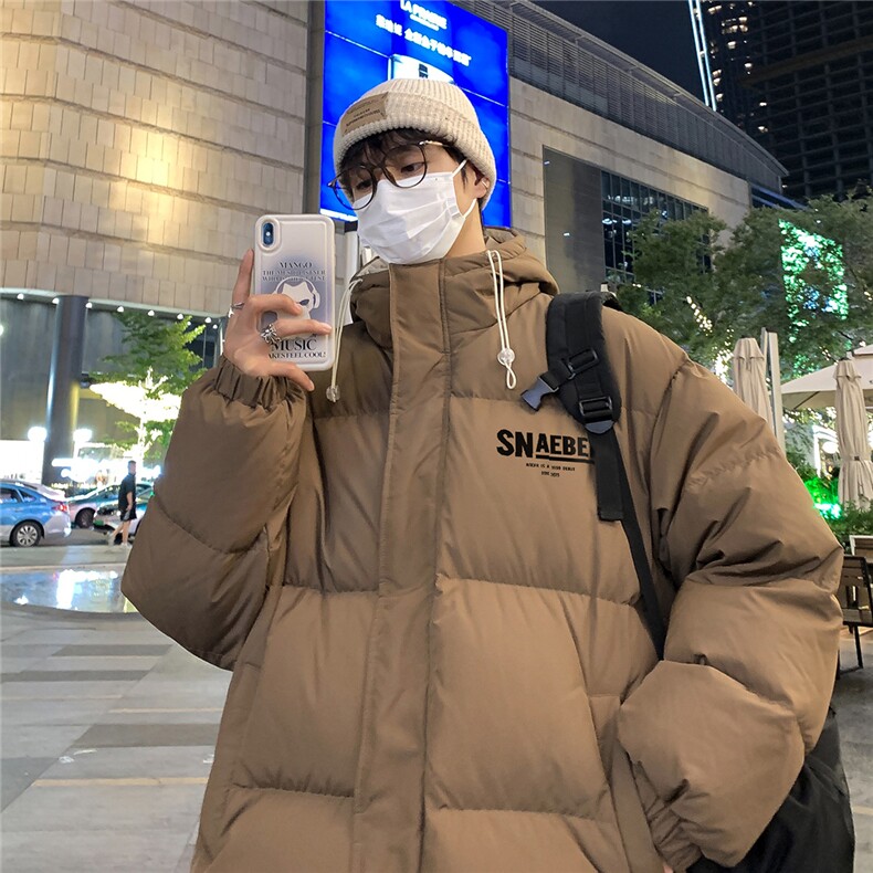 夜景休闲字母印花百搭宽松保暖连帽棉服A247-MY163特批95控158,男装棉衣,电商A247