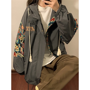 春秋季绣花外套男女同款新款美式夹克XZ102B-1-JK2531P85图片