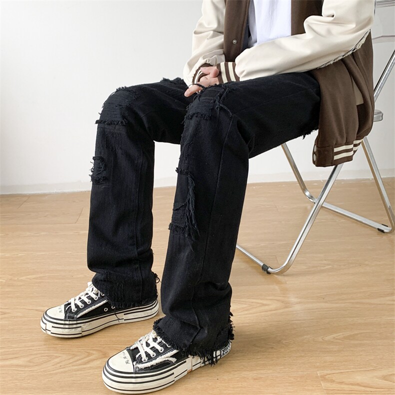美式vintage毛边牛仔裤男ins潮牌高街vibe直筒微喇裤K5355-P46,男装牛仔裤,星座512-3