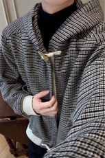 千鸟格呢子夹克男宽松百搭牛角扣休闲连帽外套XZ514-2-4234-P108，男装夹克，星座514-2(原B239)