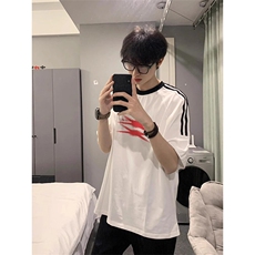 夏季美式高街重磅纯棉三条杠织带撞色男女短袖T恤ZD636-特P30，男装T恤，电商A486-1