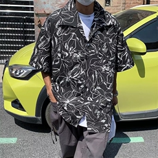 港风痞帅夏季花衬衫男女夏威夷短袖潮流宽松休闲衬衣CS8088-p35，男装衬衫，星座601-2