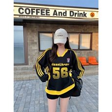 EE183-P60美式复古刺绣V领球衣卫衣运动街头情侣套头三条杠上衣，男装卫衣，星座911-3