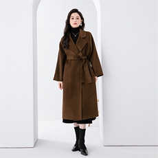 羊毛纯色长毛呢外套女秋冬新款保暖气质双面呢大衣，女装毛呢外套，高哲羊绒