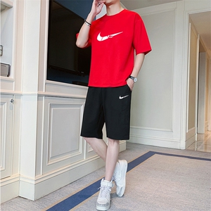 2021夏季五分袖T恤短裤套装男潮流ins休闲宽松上衣服F208P55图片