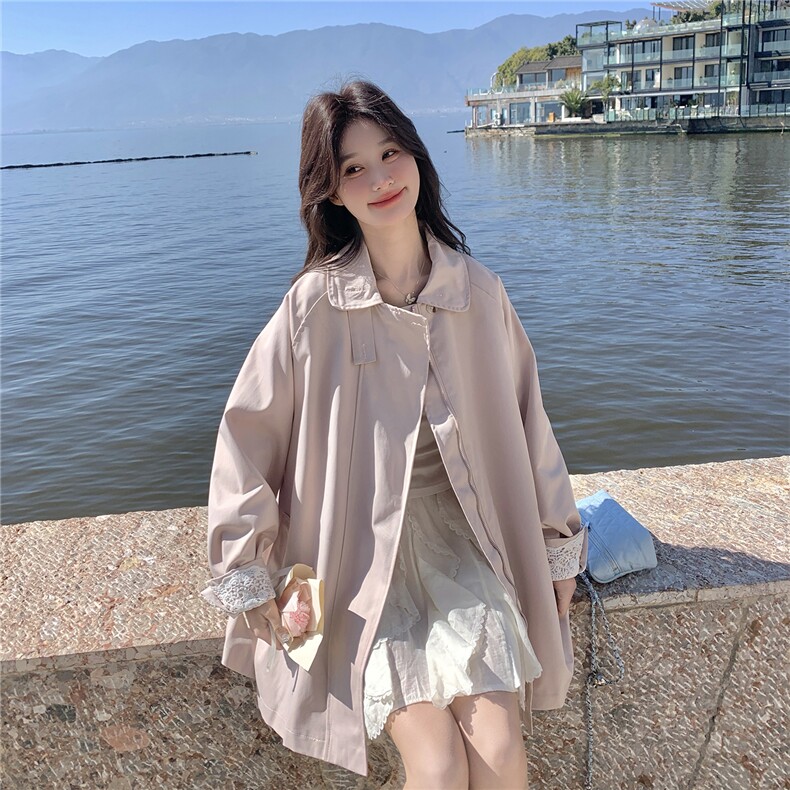 已出货26春装袖口蕾丝拼接中长风衣外套女2B153-7003-P155-K248,女装风衣,2B153