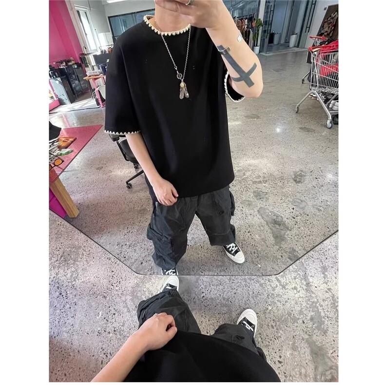 W9858-P38网图现货落肩版刺绣宽松短袖t恤新款休闲大码上衣,男装T恤,星座1608-2