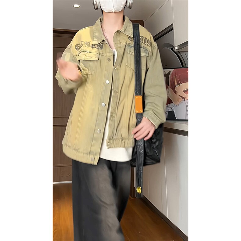 港风宽松泥黄色夹克外套牛仔衣男A14-P75,男装工装外套,电商D312-1