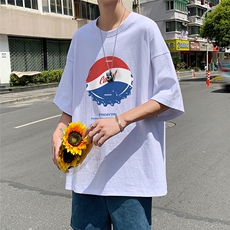 夏季潮流宽松潮流印花圆领T恤上衣男新T45P25控38，男装T恤，电商A268A
