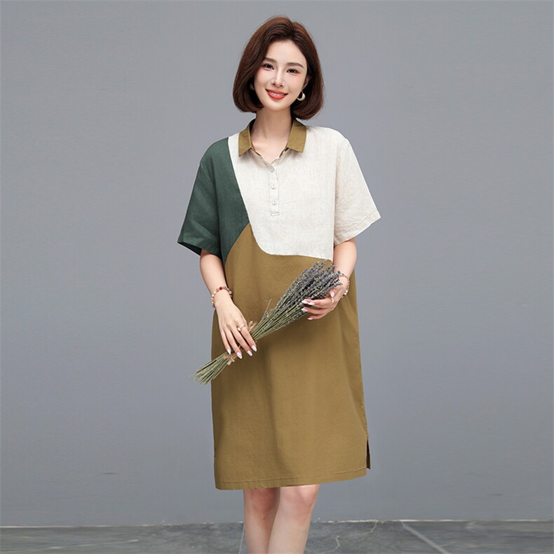 夏季新款拼接撞色连衣裙宽松显瘦气质女装820款,女装连衣裙,秋牧寒烟