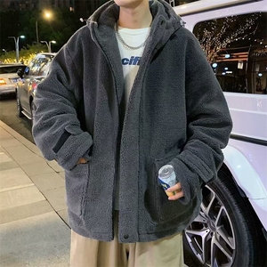 暗黑系连帽羊羔绒棉服男生冬季ins潮牌复古痞帅棉衣休闲加厚外