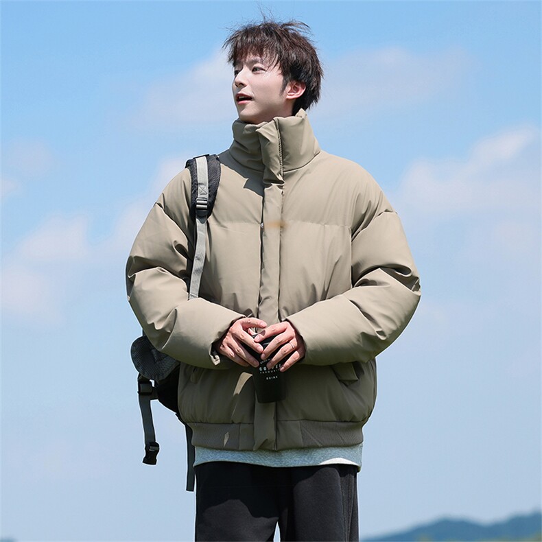 现货5W件冬季三防重磅硬挺boxy短款羽绒立领PU皮棉衣外套加厚棉服,男装棉衣,电商A486-1