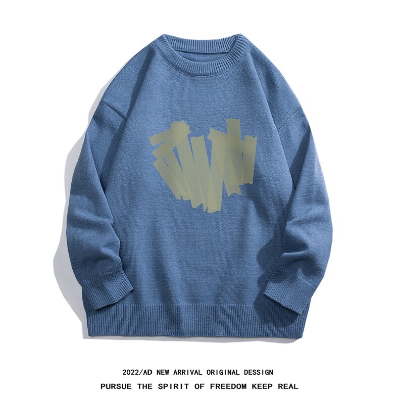 白底22秋冬新款设计感印花保暖圆领套头毛衣M1034P50控68，男装针织衫/毛衣，电商A247-1