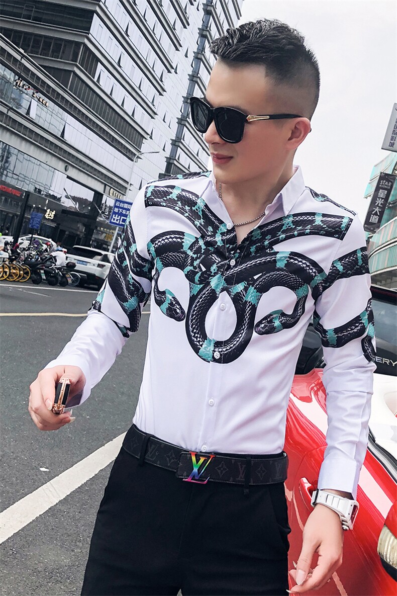 2021春秋衬衫社会男长袖上衣印花男装韩版修身四季潮流衬衣Q619-P55,男装衬衫,星座419（原A233）
