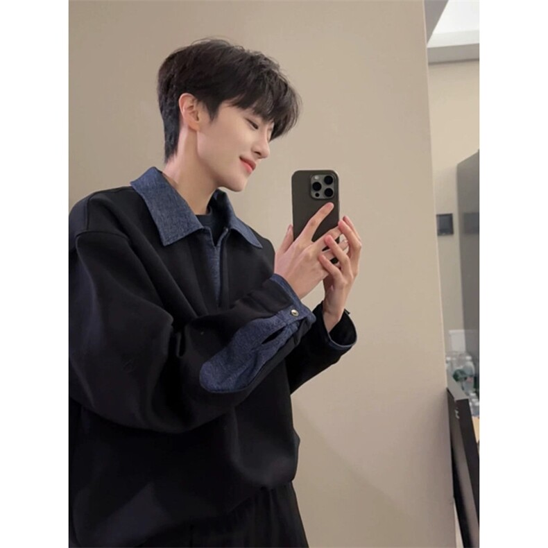 706-1-WY774-P58特P现货秋季韩版假两件衬衫领卫衣翻领外套,男装衬衫,星座706-1