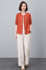 亚麻女高端棉麻套装2025新款洋气妈妈休闲夏季女装减龄一整套穿搭，女装套装/套裙，涵誉