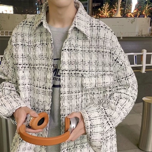 小香风格子长袖衬衫男宽松潮流衬衣毛呢外套衬衫CS30-P50图片