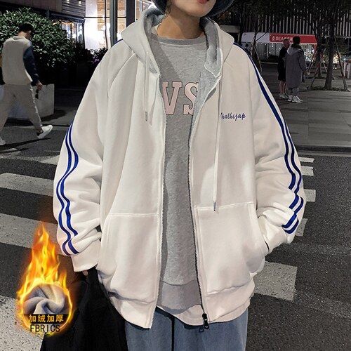 2023冬季加绒加厚连帽卫衣男宽松港风ins休闲开衫外套男WY668P58,男装卫衣,电商A086
