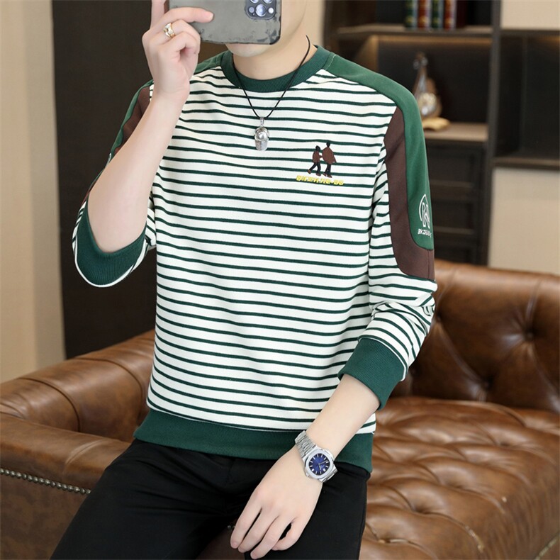 男士休闲时尚圆领拼接条纹刺绣套头圆领卫衣打底L515-P47加绒P52,男装T恤,星座310B-3