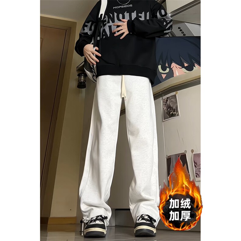 24秋冬美式侧褶皱阔腿垂坠感拖地百搭休闲卫裤男K3216-特38加绒48图片