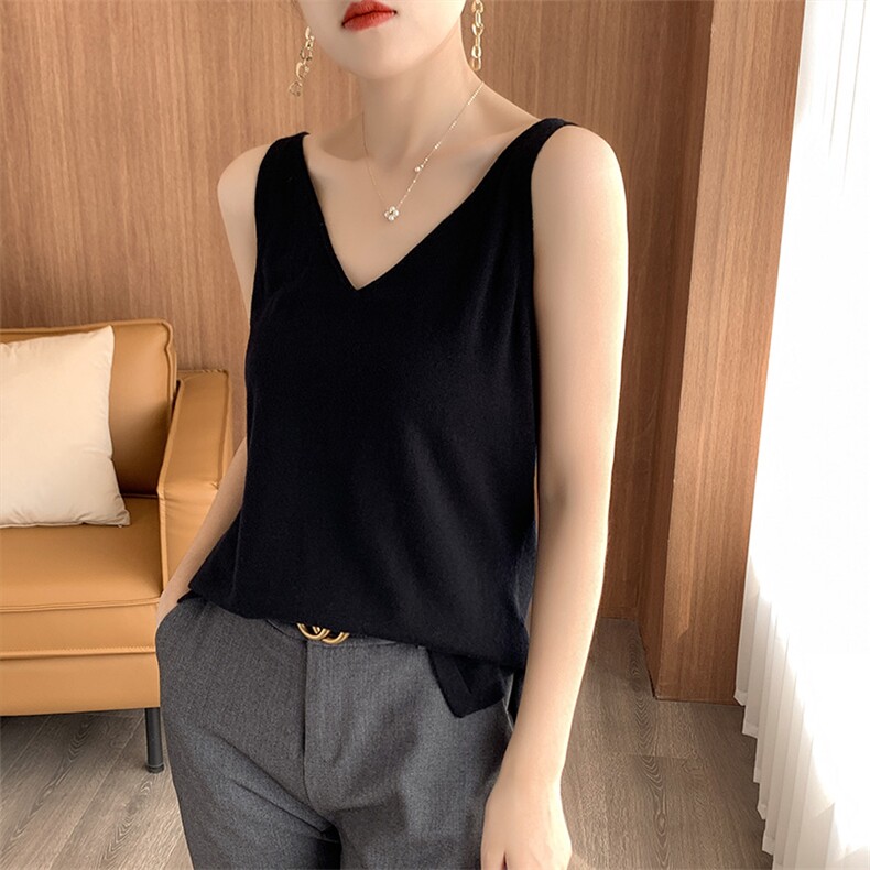 夏季新款100%桑蚕丝背心女纯色V领套头吊带内搭缎面真丝打底短袖,女装背心吊带,朝思羊绒