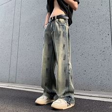 复古休闲做旧牛仔裤百搭款垂感宽松阔腿拖地牛仔裤男N9007，男装牛仔裤，星座1116A-1（原606A）