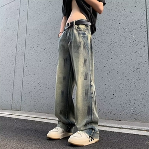 复古休闲做旧牛仔裤百搭款垂感宽松阔腿拖地牛仔裤男 N9007图片