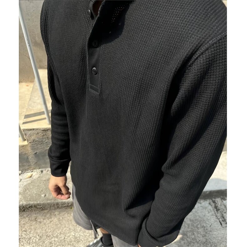 螺纹领口袖口高品质亨利领华夫格长袖衬衫T恤polo衫W2480-P40,男装T恤,星座1213