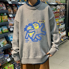 1港风圆领中性情侣潮流大码M-5XL印花毛衣男外套7831P48加绒P55，男装针织衫/毛衣，星座226-2