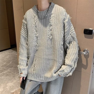 针织衫男士韩版潮流破洞高街帅2025秋冬ins宽松毛衣外套MZ515-P51图片