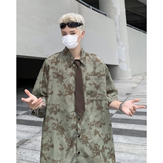 配领带衬衫男士短袖韩版潮流印花痞帅2024夏季ins外套CY834-P36，男装衬衫，星座412-3