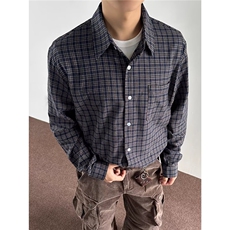 春季格子宽松长袖衬衫复古学院风衬衣男女情侣百搭外套L70300-P44，男装衬衫，星座1008