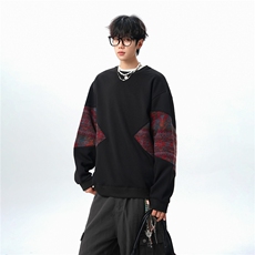 8XL-M春秋季圆领拼接撞色民族风卫衣男新款潮牌上衣服WY005P58，男装民族服装，电商B312