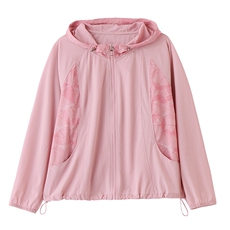 时尚印花拼接短款连帽防晒衣女2025夏新款宽松轻薄透气防晒服外套，女装防晒衣，沐七七