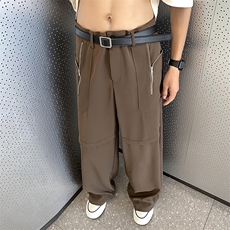 美式坠感口袋拉链休闲西装裤男宽松直筒潮牌休闲长裤子QK238-P45，男装西服套装，星座1008-1